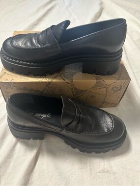 Free People Black Chunky Lug Penny Loafers